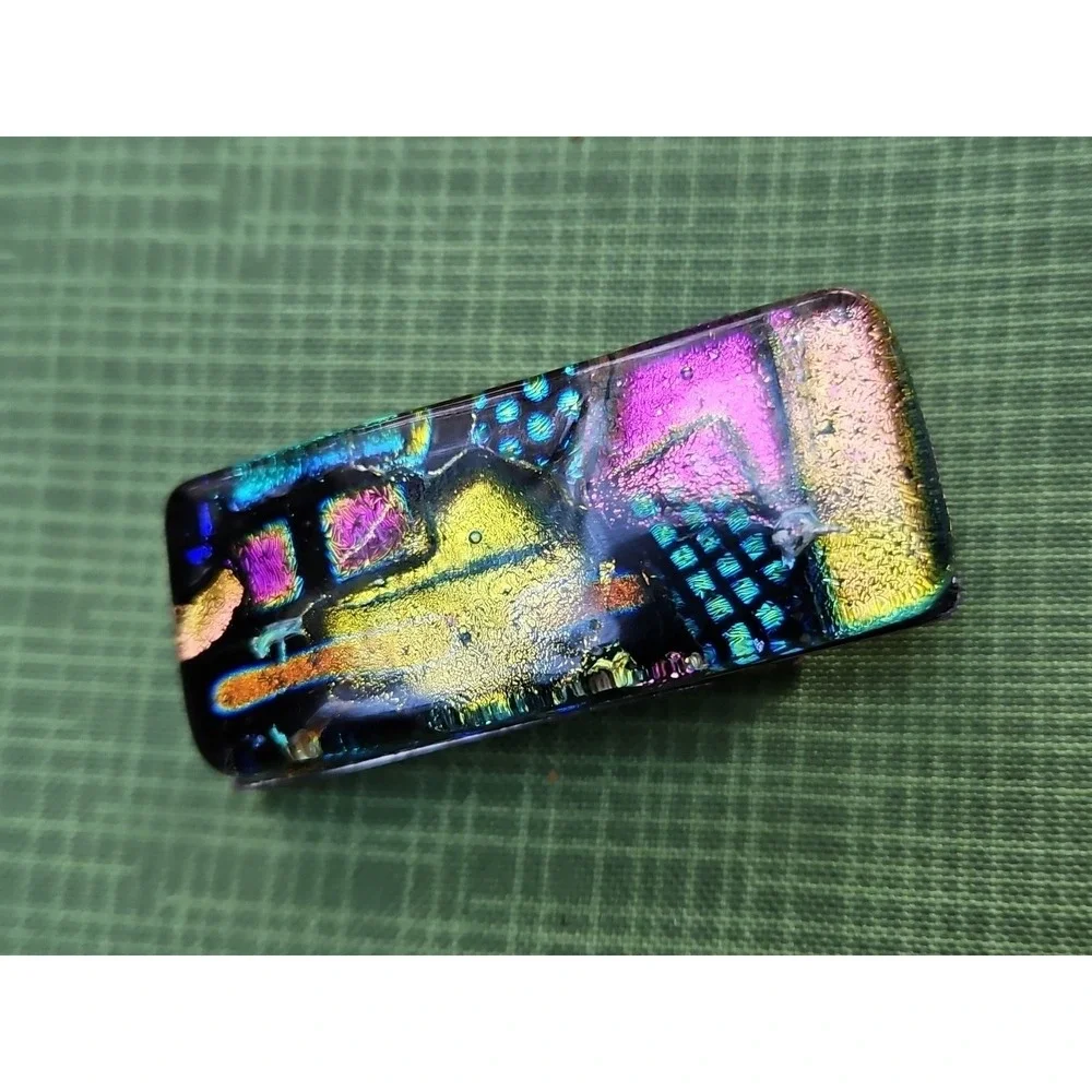 Dichroic Glass Money Clip Vintage Art Glass Handmade Folk Art Artisan 2x1